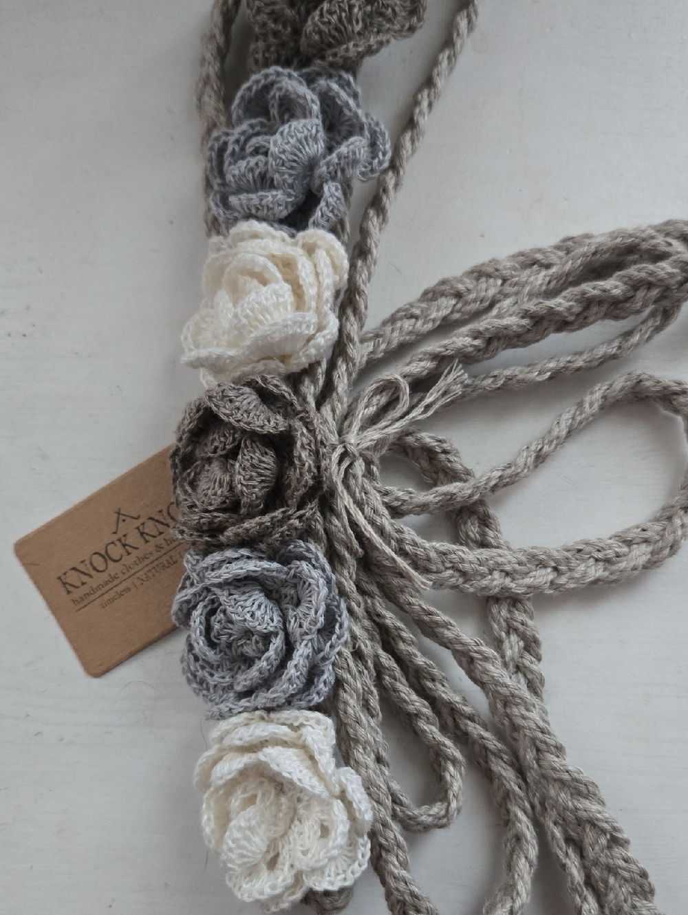 New Knock Knock Linen Handmade Crochet Floral Belt Head Band - Picture 9 of 12